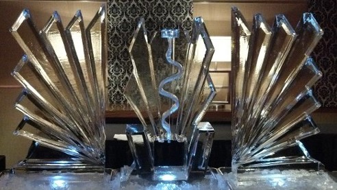 Single Pour Art Deco Luge in center with Single Block Art Deco Accent on Each Side