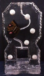 Baseballs and mitt frozen into block, single pour luge, detailed edges