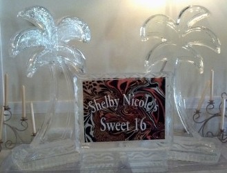 Carved Abstract Palm Trees with custom laminated and snowfilled plaque