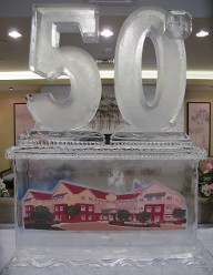 Carved 50th on base with laminated picture in block