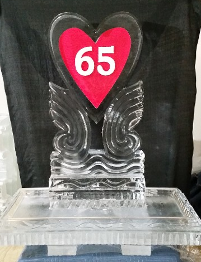 Waverly Heart with Red Sand and snowfilled number on back of 40 inch tray